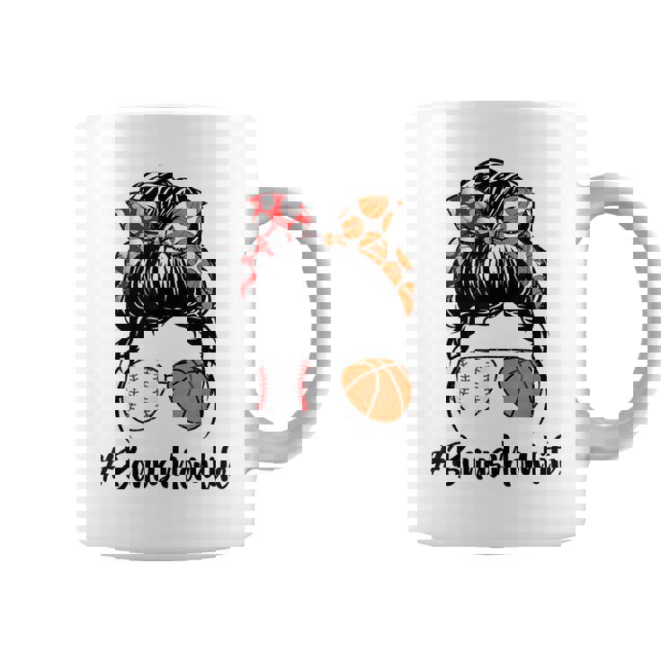 Bonus Mom Life Baseball Basketball Bonus Mom Messy Bun Coffee Mug