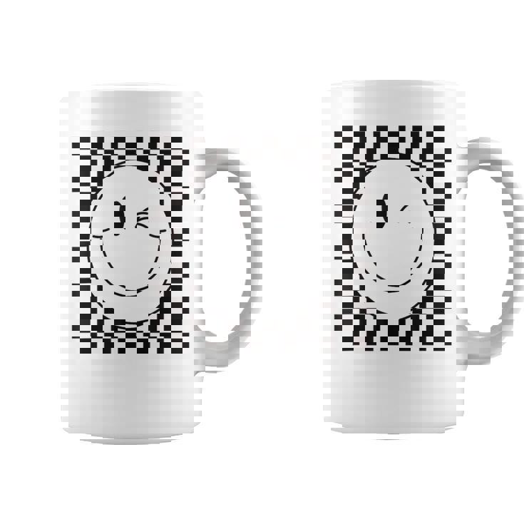 Camisa De Caraonriente A Cuadros Con Ojos Guiños Cara Feliz De Los Años 90 Taza de café