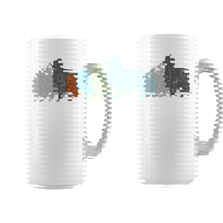 Dog Mom & Dad シルエット ヴィンテージ シェルティ シェットランド シープドッグ コーヒーマグ