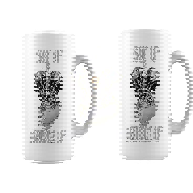 Hd-Twin シャットアップまたはナックルアップ ナックルヘッド レトロ バイカーギア コーヒーマグ