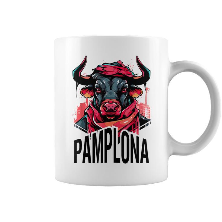 Ilustración Divertida Toroan Fermines De Pamplona Taza de café