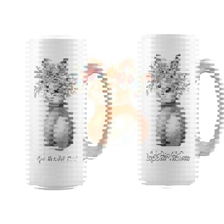 Life Is Better With Bunnies 水彩 ウサギ 花柄 ウサギ コーヒーマグ