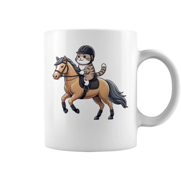 Niños Montar A Caballo Con Un Gato Es Amor Por El Caballo Taza de café