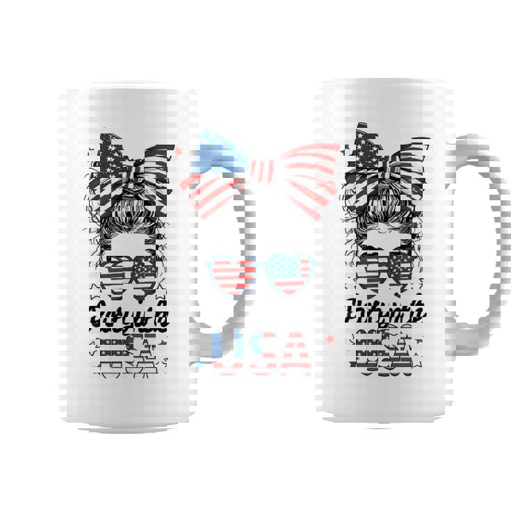 Party In Usa Girls 4Th Of July Daughter Messy Bun Usa Coffee Mug