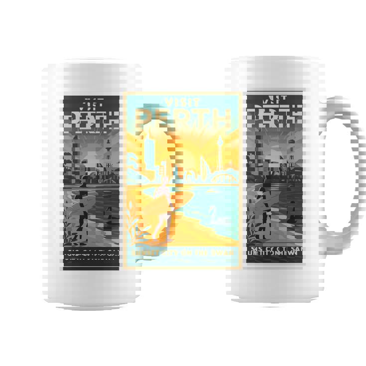 Perth Australia – ビンテージ旅行ポスタースタイル 長袖tシャツ コーヒーマグ