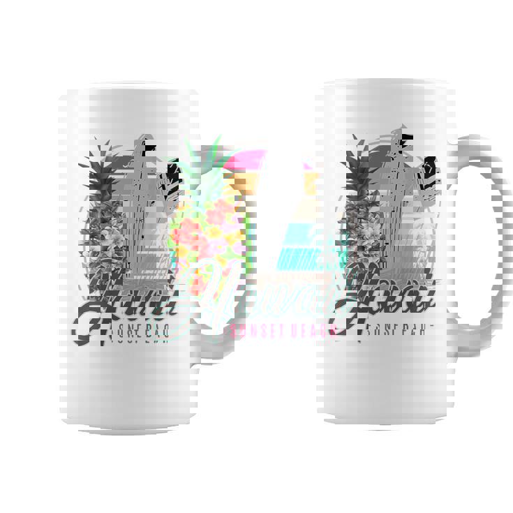 Sunset Beach Hawaii、サーフィンサーフボードレトロ、バックプリント コーヒーマグ