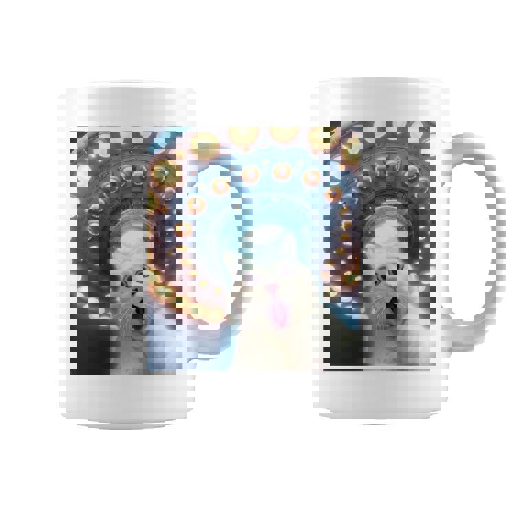 Ufo エイリアンフライングソーサー付き面白い白猫愛好家セルフィー 長袖tシャツ コーヒーマグ