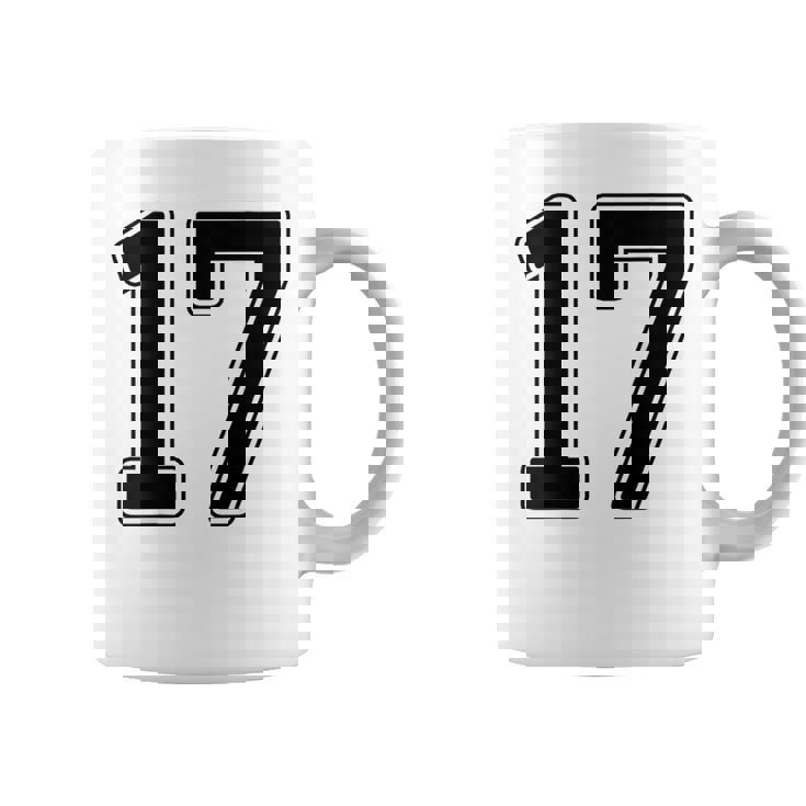 【バックプリント・背中側】17 数字 背番号 ユニフォーム ナンバー【ブラック／黒の文字】スポーツ 野球 サッカー 部活 コーヒーマグ