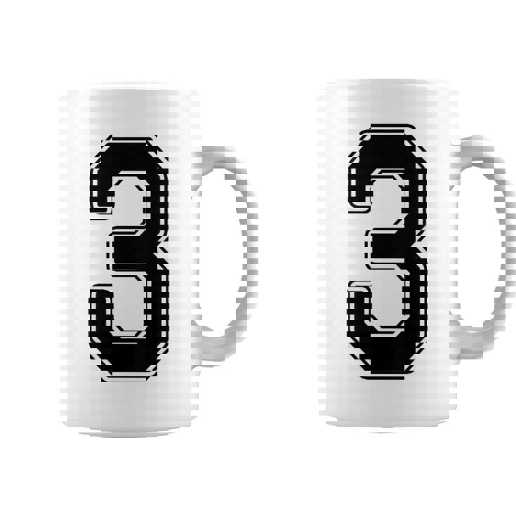 【バックプリント・背中側】3 数字 背番号 ユニフォーム ナンバー【ブラック／黒の文字】スポーツ 野球 サッカー 部活 コーヒーマグ