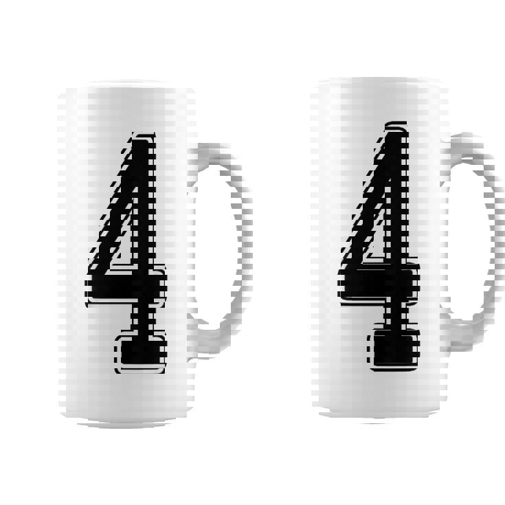 【バックプリント・背中側】4 数字 背番号 ユニフォーム ナンバー【ブラック／黒の文字】スポーツ 野球 サッカー 部活 コーヒーマグ