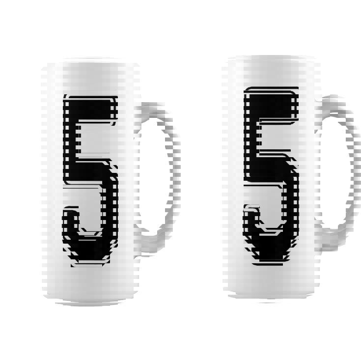 【バックプリント・背中側】5 数字 背番号 ユニフォーム ナンバー【ブラック／黒の文字】スポーツ 野球 サッカー 部活 コーヒーマグ