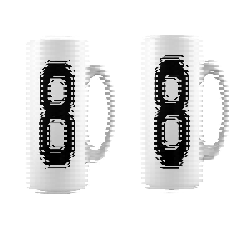 【バックプリント・背中側】8 数字 背番号 ユニフォーム ナンバー【ブラック／黒 の文字】スポーツ 練習着 部活 コーヒーマグ