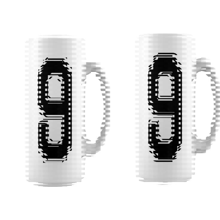 【バックプリント・背中側】9 数字 背番号 ユニフォーム ナンバー【ブラック／黒 の文字】スポーツ 練習着 部活 コーヒーマグ