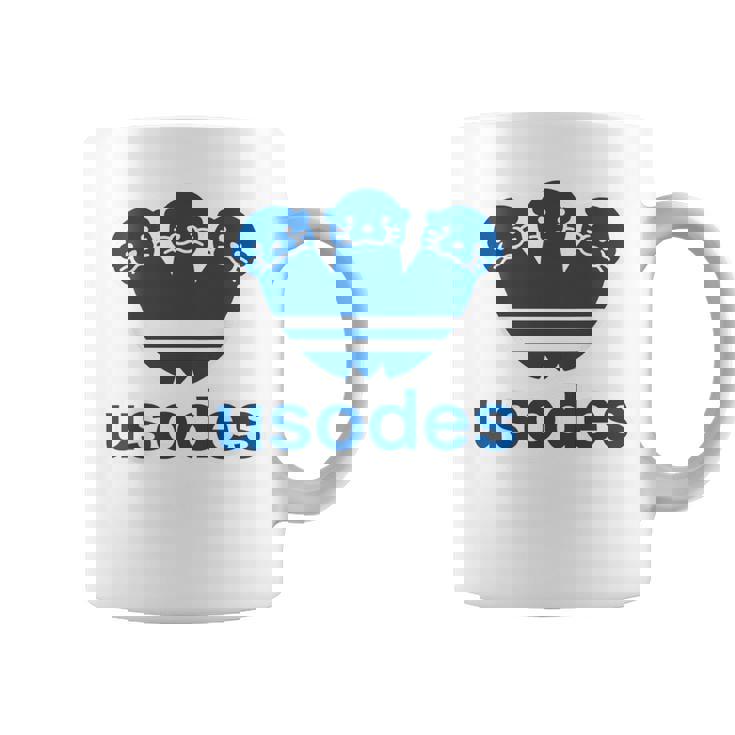 【バックプリント・背中側】ウソデス Usodes かわうそです。《ブルー 青》スポーツ ブランド パロディ 面白い コーヒーマグ