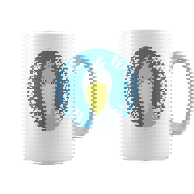 【バックプリント・背中側】ハシビロコウ『ロゴマーク』ブルー 青【どうぶつフレンズ】鳥 動物 ゆるくて かわいい イラスト コーヒーマグ