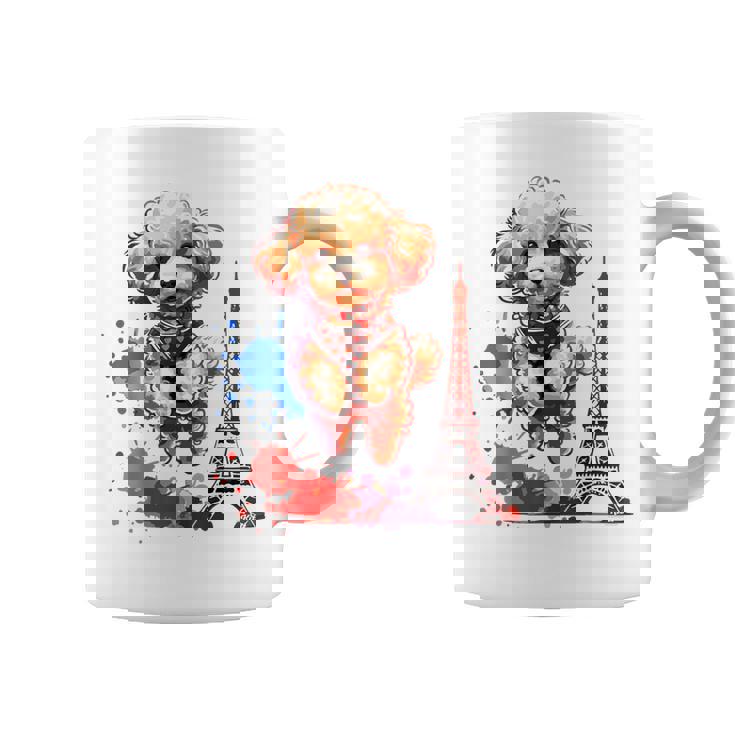 かわいい フランス パリ エッフェル塔 トイプードル パリ ジャンプ 子犬 コーヒーマグ