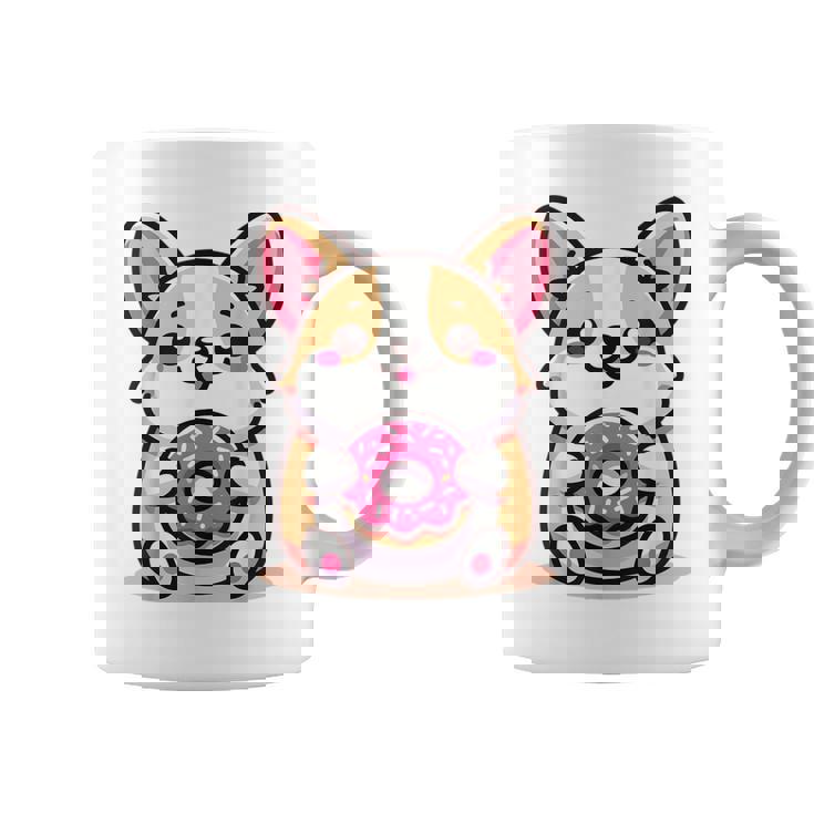 かわいいコーギーのドーナツを持つ漫画の犬愛好家アートキッズ。 コーヒーマグ