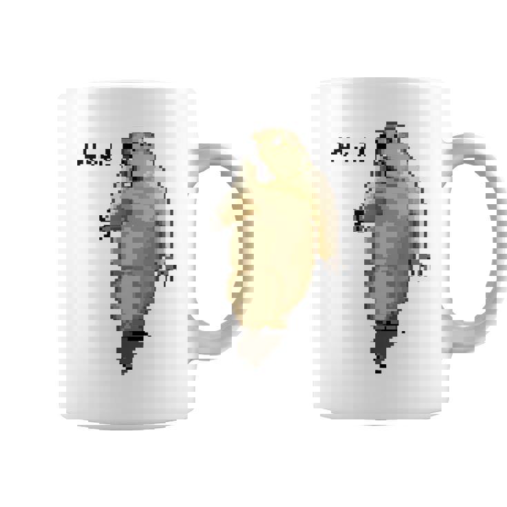 アニマルプリント 驚いたマーモット ドット絵 ピクセルアート 面白い 動物 ミーム コーヒーマグ