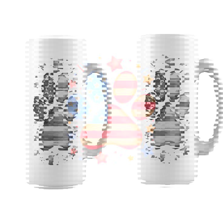 アメリカ国旗 愛国的な犬と猫の足跡プリント 7月4日 犬 コーヒーマグ