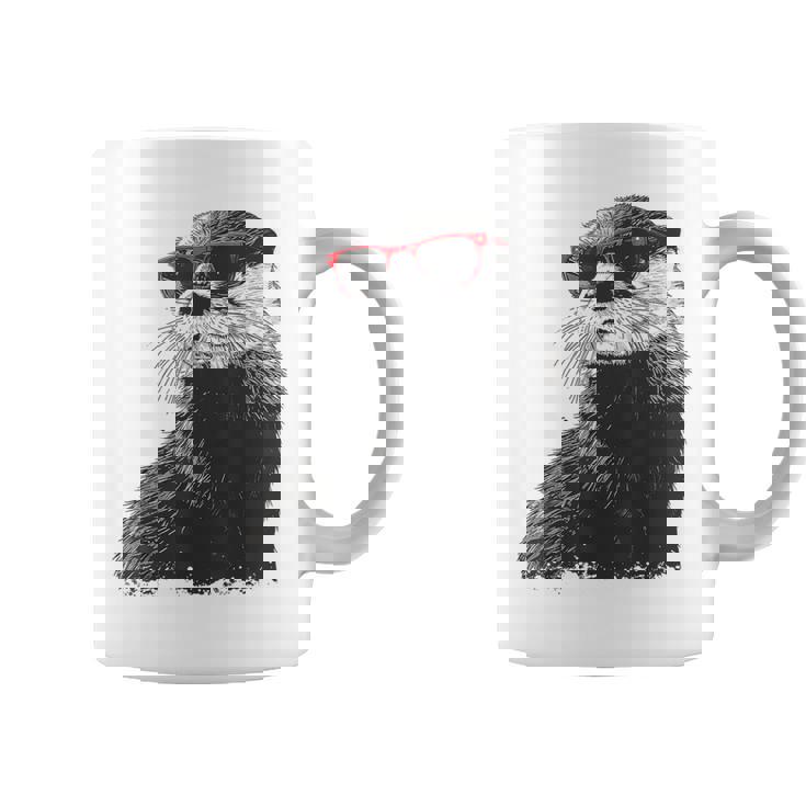 カワウソ アニマル柄 動物園 図面 イラスト 顔 カワウソ コーヒーマグ