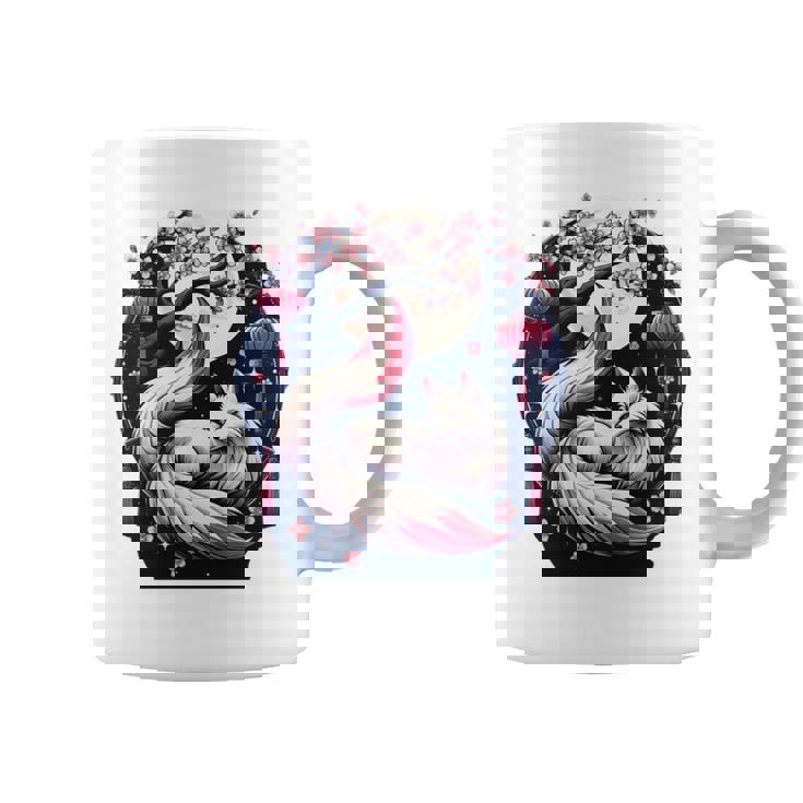 キツネ キツネ 桜 花 日本 九尾狐 長袖tシャツ コーヒーマグ