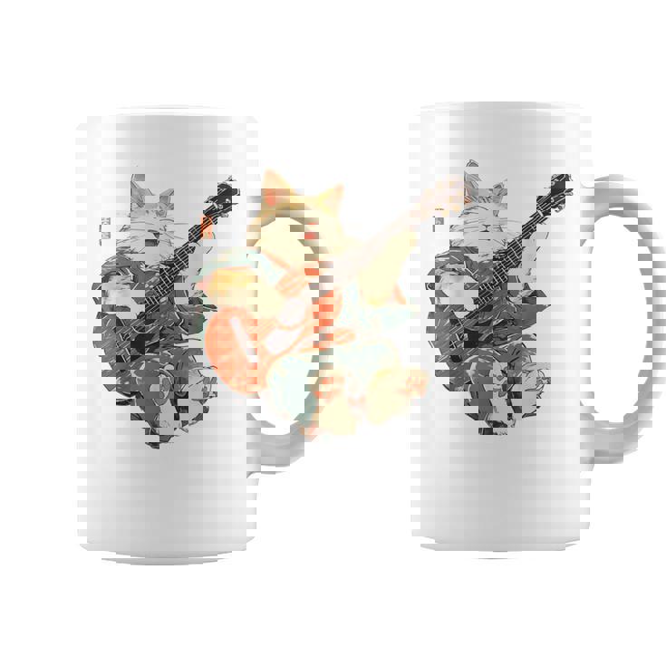 ギターを弾く日本の侍猫 忍者 浮世絵 アニメ コーヒーマグ