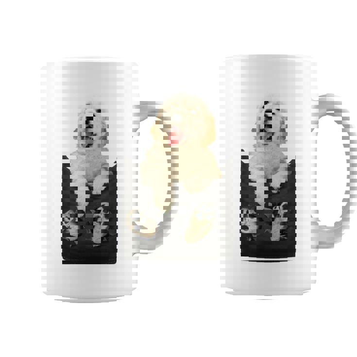 ゴールデンレトリバー ポケットに入った子犬 長袖tシャツ コーヒーマグ