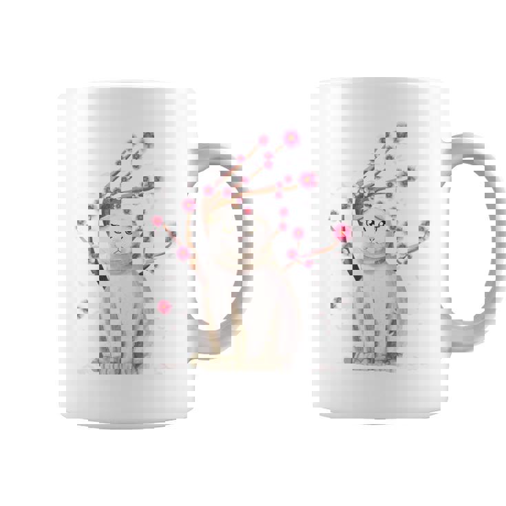 スコティッシュフォールド ネコ 桜の花 長袖tシャツ コーヒーマグ