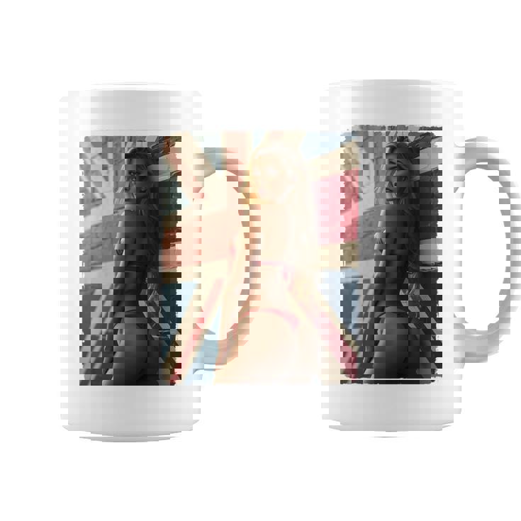 セクシーガールグラフィックtシャツ 「ホットピンナップガール&イギリスの旗」 長袖tシャツ コーヒーマグ