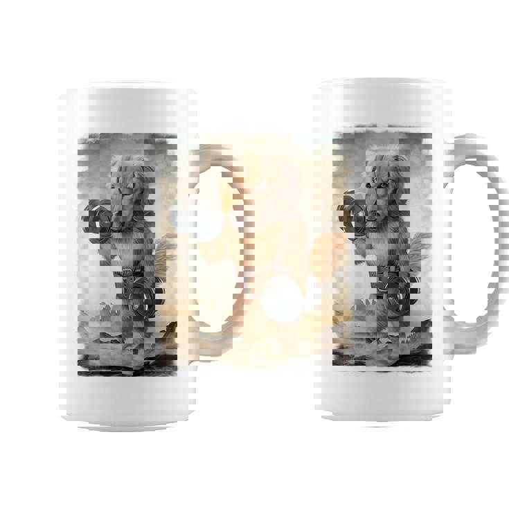 ダックスフンド 犬 筋トレ ウェイトリフティング ダンベル付き コーヒーマグ