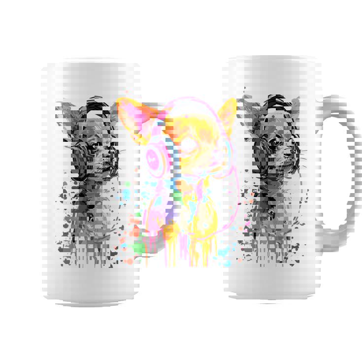 チワワの恋人 ポップアート ヘッドフォンを着て おもしろい チワワ 長袖tシャツ コーヒーマグ