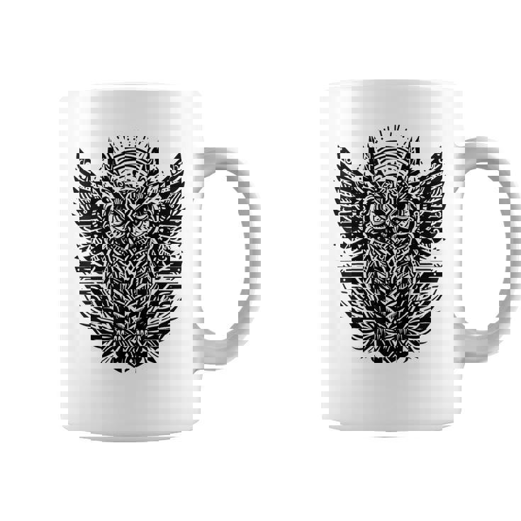 トライバル グレートフクロウ トーテム タトゥー 幾何学模様 コーヒーマグ