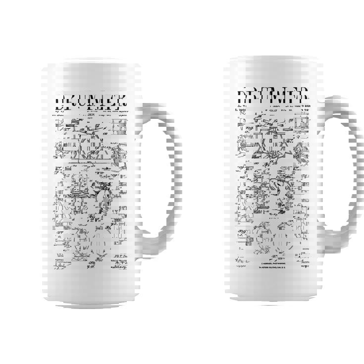 ドラムセットキット ヴィンテージ パテントドラマー ドローイングプリント コーヒーマグ