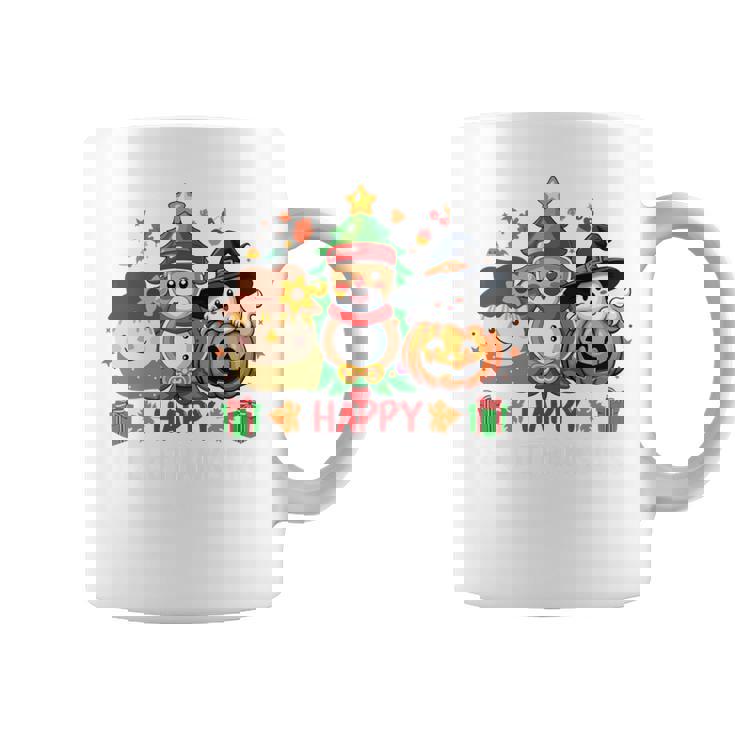 ハッピー、感謝祭、ハロウィン、メリークリスマス。 長袖tシャツ コーヒーマグ