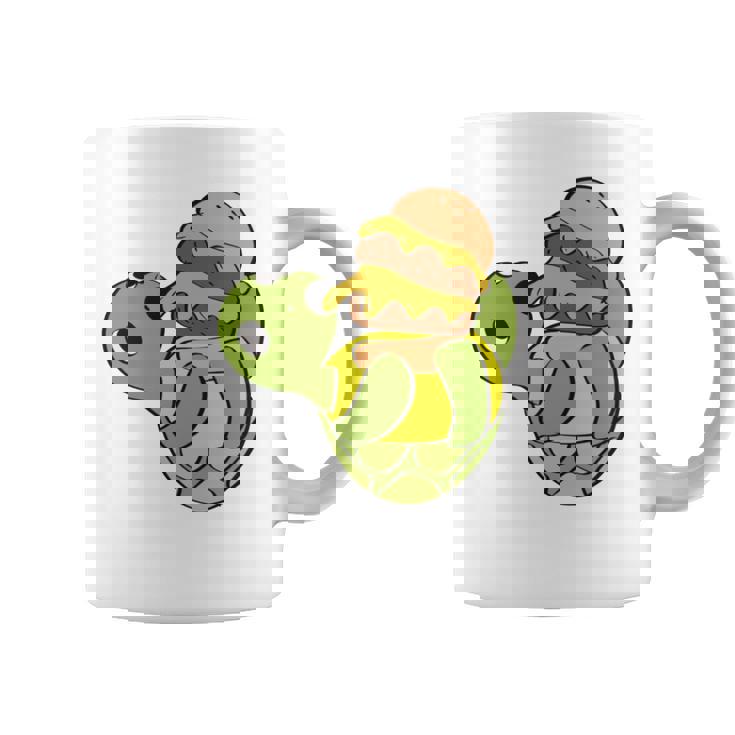 ハンバーガーを食べるかわいいカメ 面白いハンバーガー 長袖tシャツ コーヒーマグ