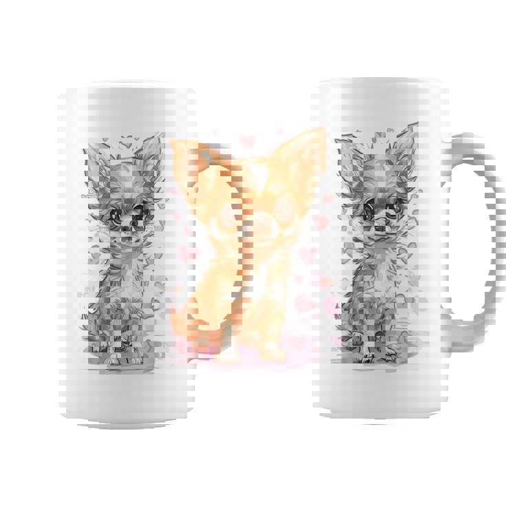 ハートに囲まれた愛らしいチワワ コーヒーマグ