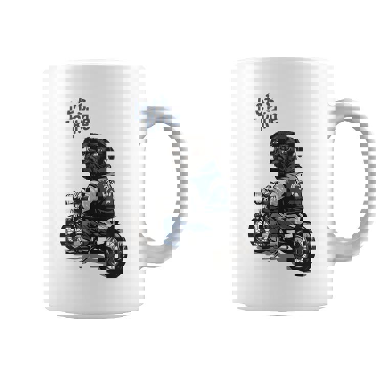 バイクに乗る面白いパグ犬レッツライド コーヒーマグ