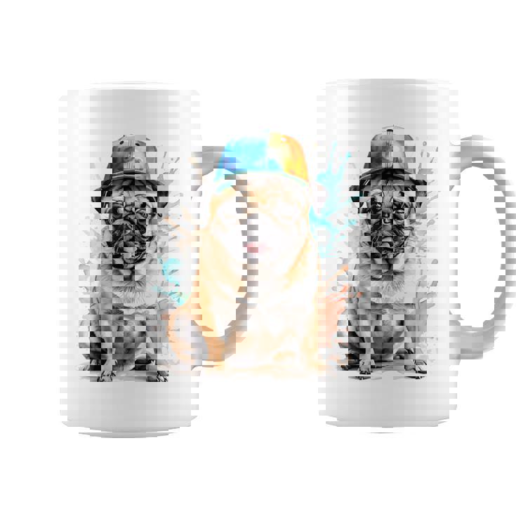 パグ、スナップバック キャップ、犬、カラフル、面白い、動物プリント コーヒーマグ