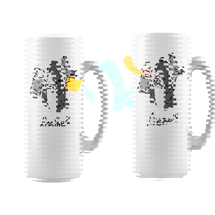 ビールとエビフライとサメ色付き コーヒーマグ