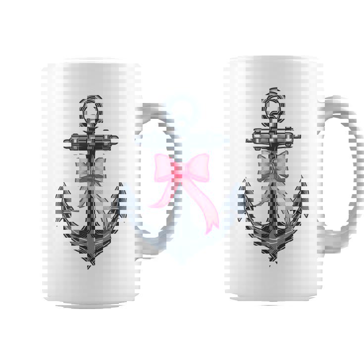 ピンクリボンボウコケット付きマリンアンカー。 コーヒーマグ