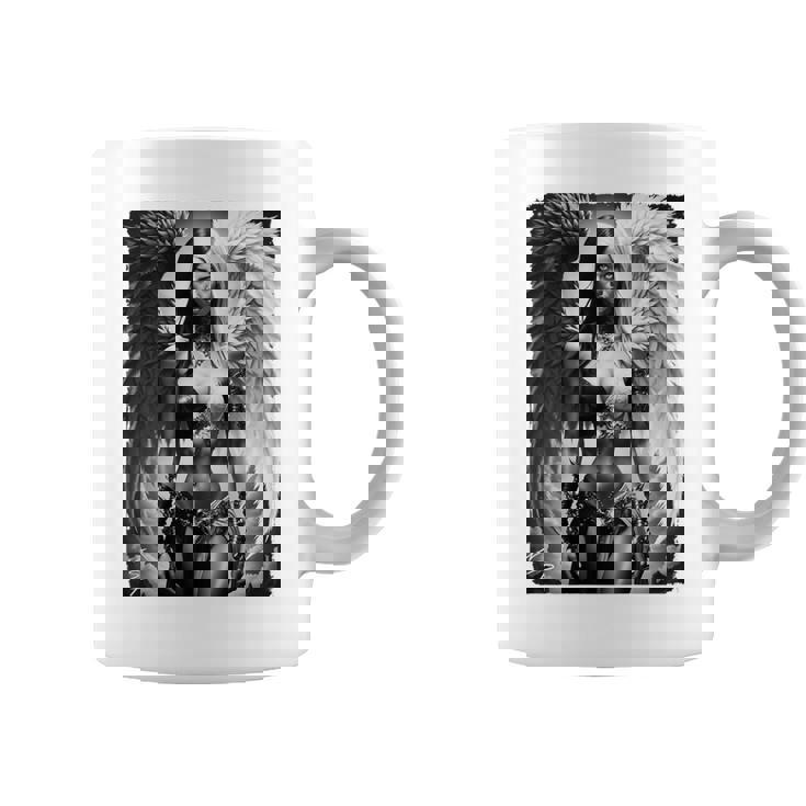 ピンナップガールtシャツ セクシーな天使の悪魔の女の子 B&W バックプリント コーヒーマグ