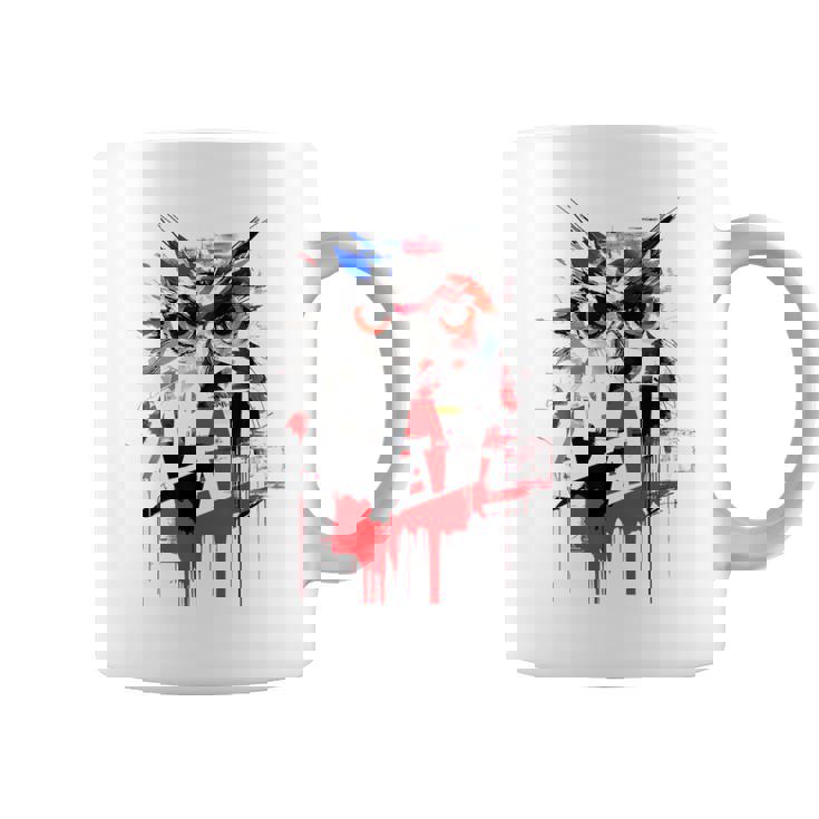 フクロウ アート 絵画 抽象 動物 描画 グラフィック フクロウ コーヒーマグ