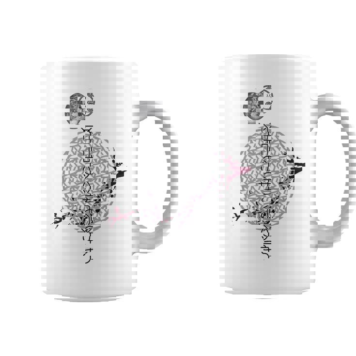 ホツマ文字 ヲシテ文字 フラワーオブライフ とほかみえみため とほかみゑひため 桜 月 アウワ 開運 言霊 宇宙 お守り コーヒーマグ