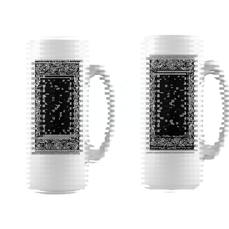 ホワイトブラックバンダナプリントtシャツ ペイズリー柄 コーヒーマグ