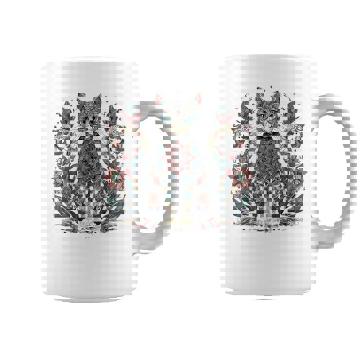 マンダラデザインのかわいい猫の曼荼羅。 長袖tシャツ コーヒーマグ