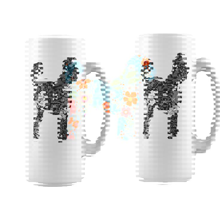 ラブラドゥードルやゴールデンドゥードルのママのためのフローラルドッグシルエット コーヒーマグ