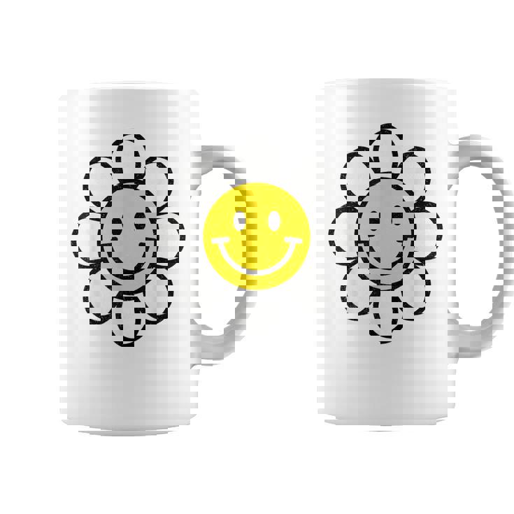 レトロ ヴィンテージ イエロー ハッピー スマイル スマイル フェイス デイジーフラワー コーヒーマグ