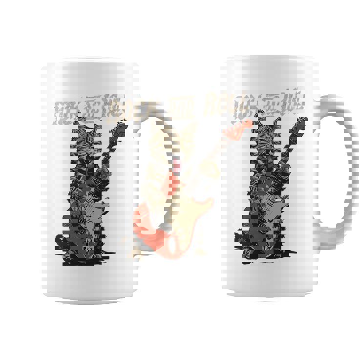 ロックンロール ギター 猫 ビンテージ Rock ギタリスト 猫 長袖tシャツ コーヒーマグ