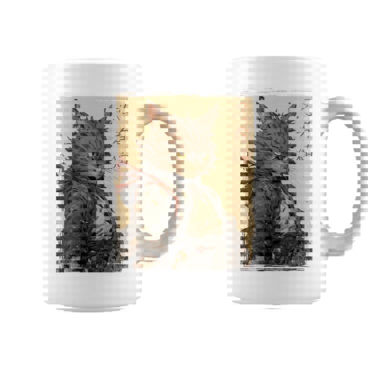 ヴィンテージ 日本の風景 侍 猫 漢字 Art Back コーヒーマグ