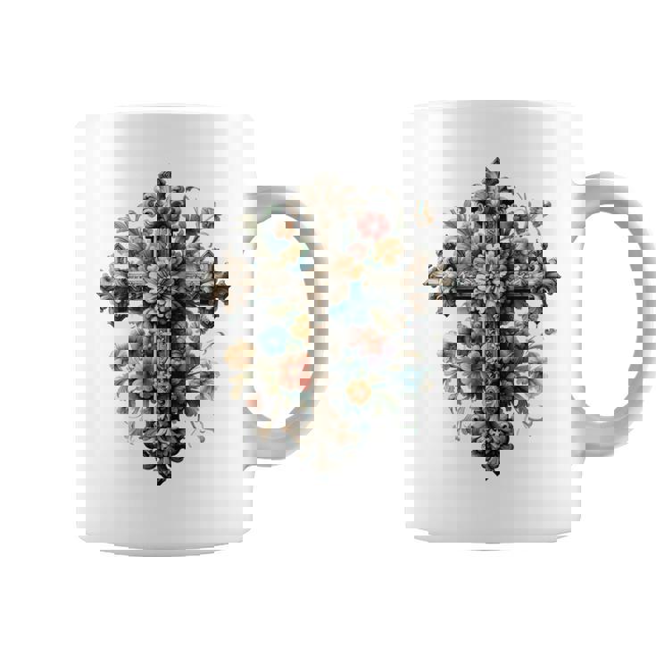 十字架 スピリチュアル キリスト 花 イエス 信仰 十字架 十字架 長袖tシャツ コーヒーマグ